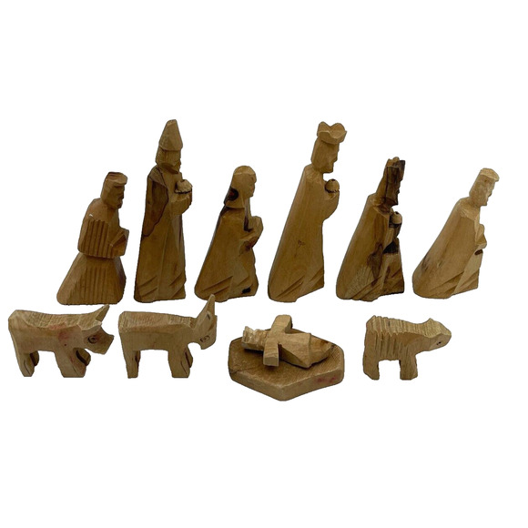 VTG Hand Carved Bethlehem Olive Wood Christmas Holy Nativity Set of 11 - Picture 7 of 11
